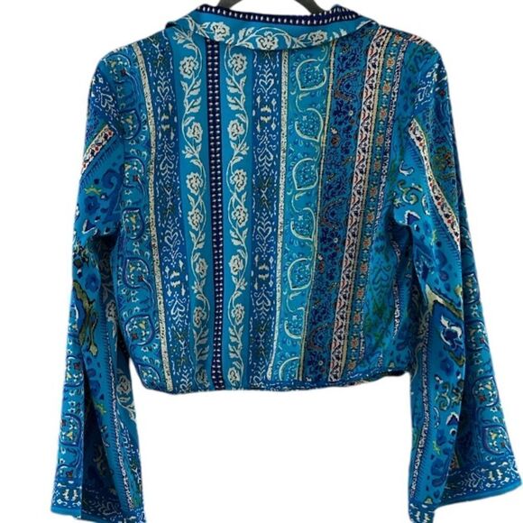 Rachel Zoe Blue Print Cropped Blouse Size Small - Picture 4 of 9